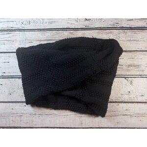 Tory Burch Black Warm 100% Wool Infinity Scarf Knitted‎ Winter Logo